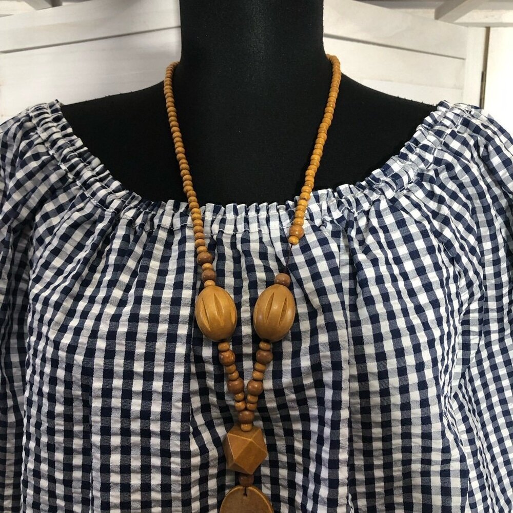 Sanctuary Claire Gingham Print Top White Navy Blue M - Picture 6 of 10